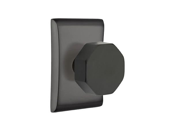 Ensemble de mortaise intérieure Emtek avec rosette Neos et poignée octogonale (LH), Nickel satiné