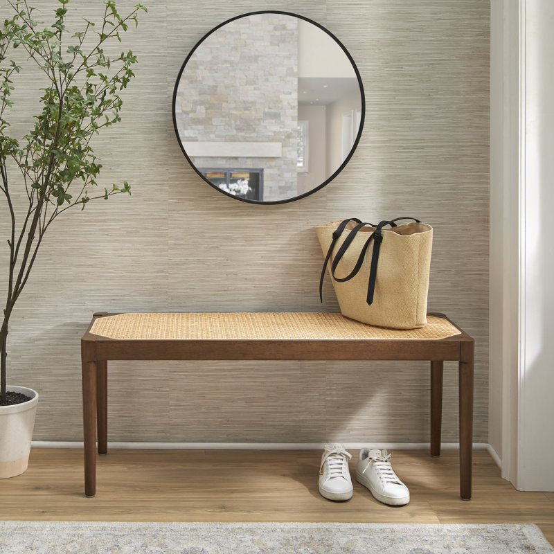Newington Bench with Cane Seat, Walnut/Natural