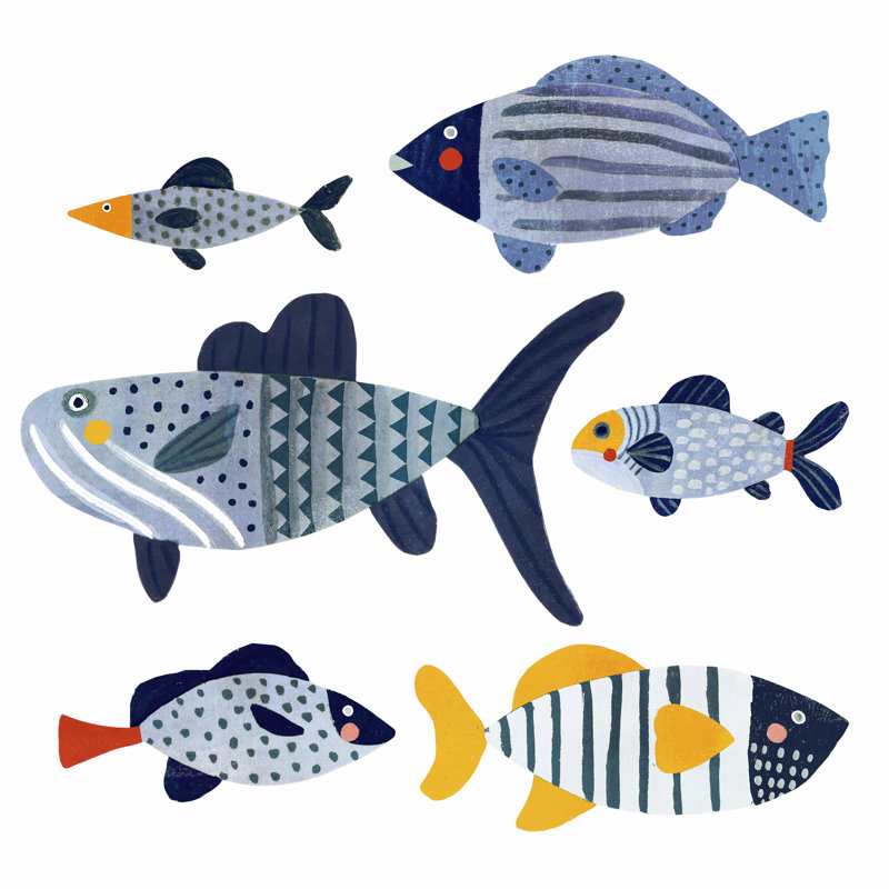 Patterned Fish II by Victoria Barnes - Wrapped Canvas Painting, 30cm H x 30cm W x 3.8cm D
