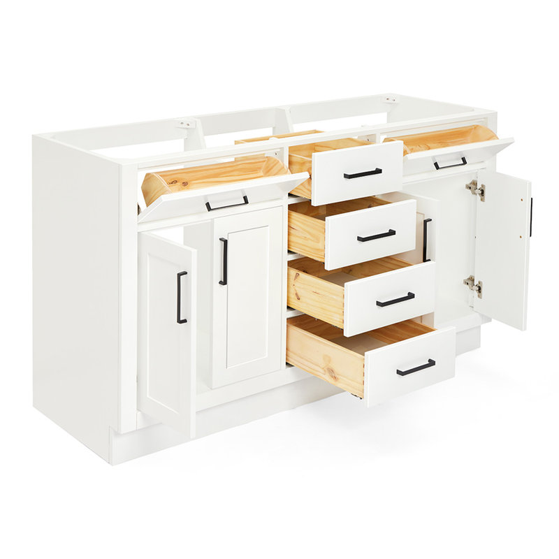 60" Double Bathroom Vanity Base Only, White