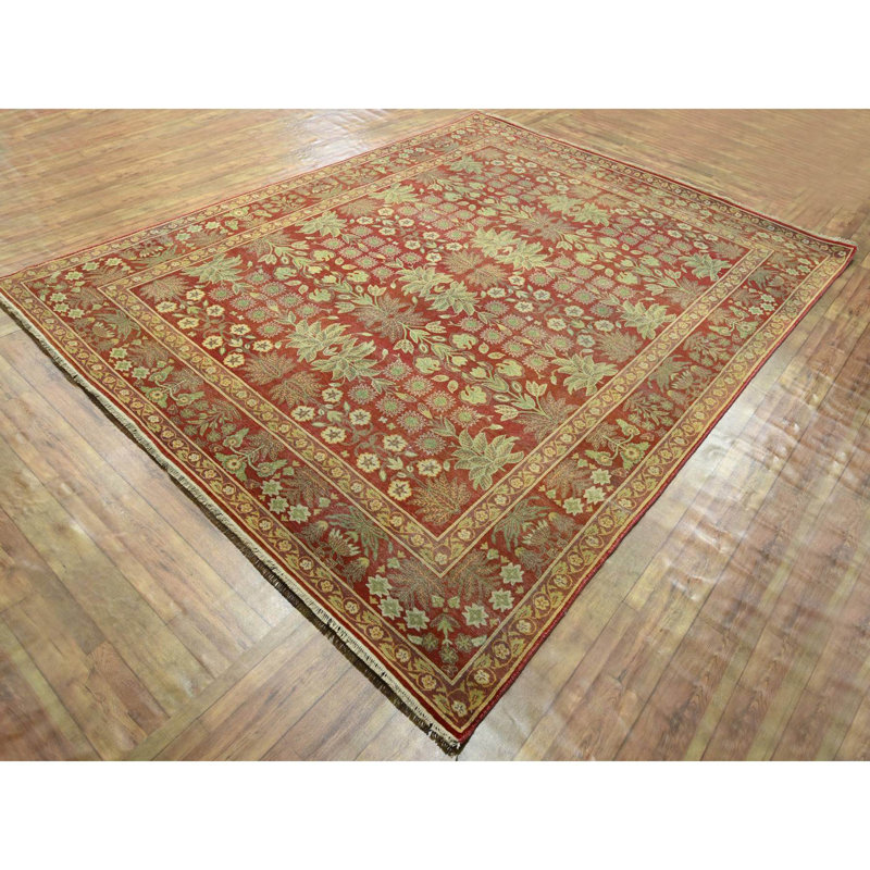Tapis rouge en laine noué à la main 8 pi x 10 pi 2 po Agra
