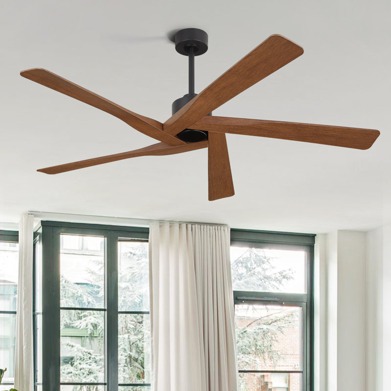 Ventilateur de plafond à 5 pales ABS sans lumière, Noir mat, 54", Noyer
