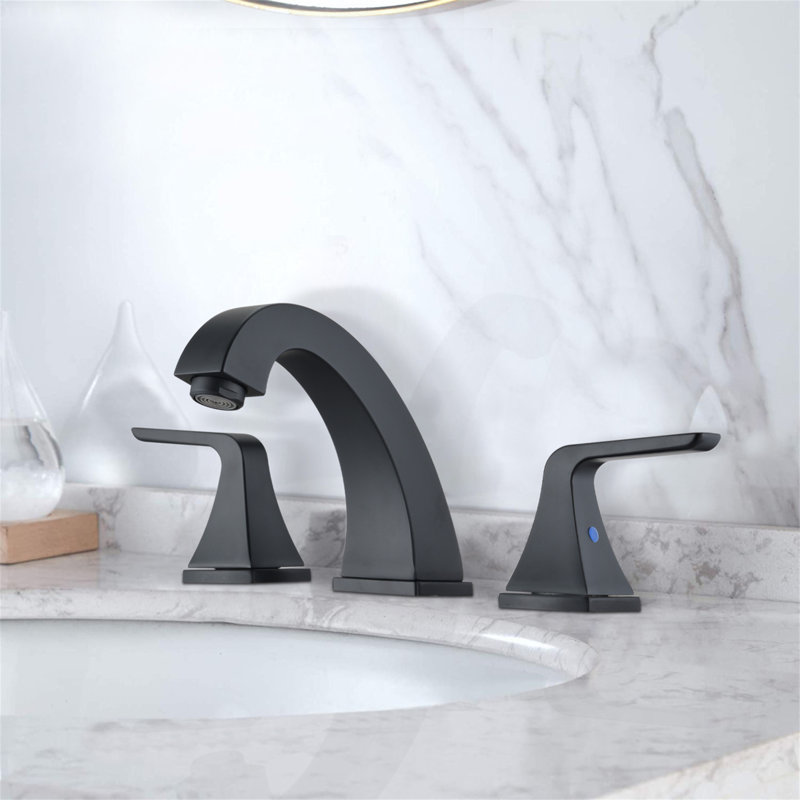 Widespread 2 Handles Bathroom Faucet With Pop Up Sink Drain, Matte Black