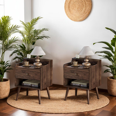 2 Drawer Nightstands With Hidden Drawers, Solid Wood Legs