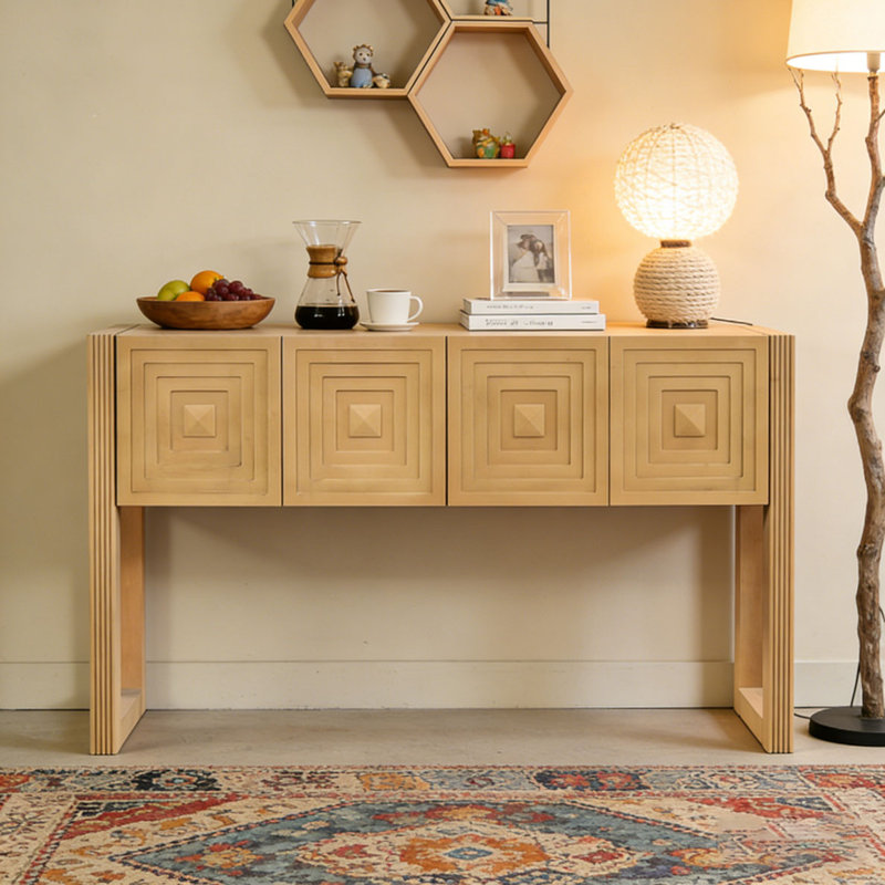 Carved Console Table with 3 Soft-Close Drawers, Black