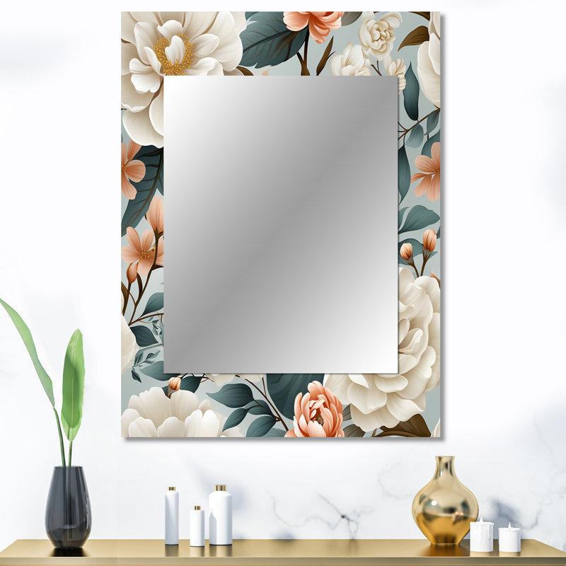 «Allessa Farmhouse Blue and White Floral Gardens», miroir décoratif floral, miroir mural floral, impression d'art en métal