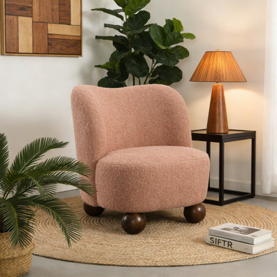 Modern Boule Alldredge With Curve Backrest Upholstered Lounge Chair With Wooden Ball Feet Comfy Chair For Living Room, Bedroom