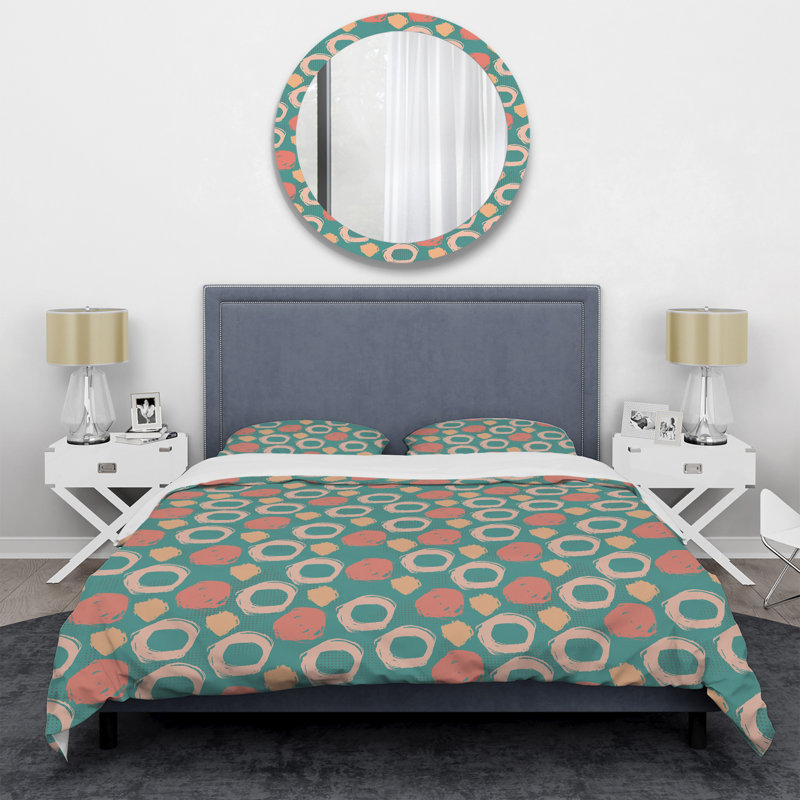 Motif de cercle rose - ensemble de housse de couette abstrait - microfibre de polyester