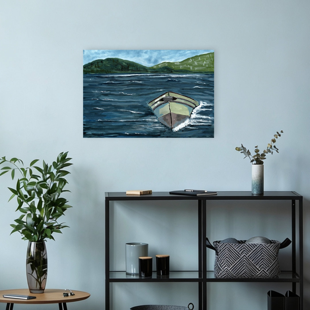 Mountain Lake Boat Peaceful Serene Tranquil Landscape Mountain Wall Art Print