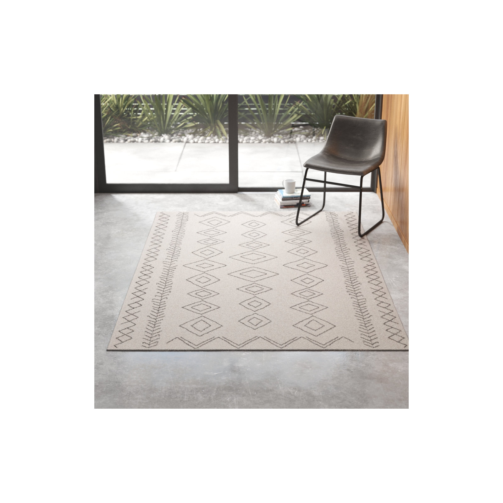 Ezri Diamond Indoor/Outdoor Area Rug for Living Room Patio Deck Front Porch Kitchen, Ivory/Dark Grey, Rectangle 8'6" x 11'