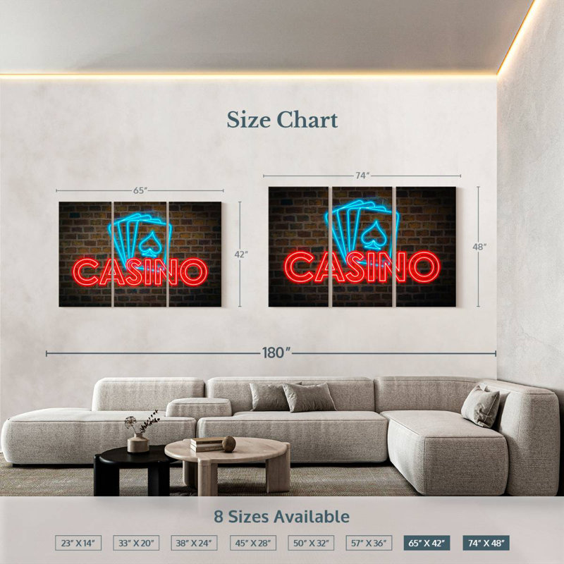 Casino Cards Neon Lights, 42" H x 65" W
