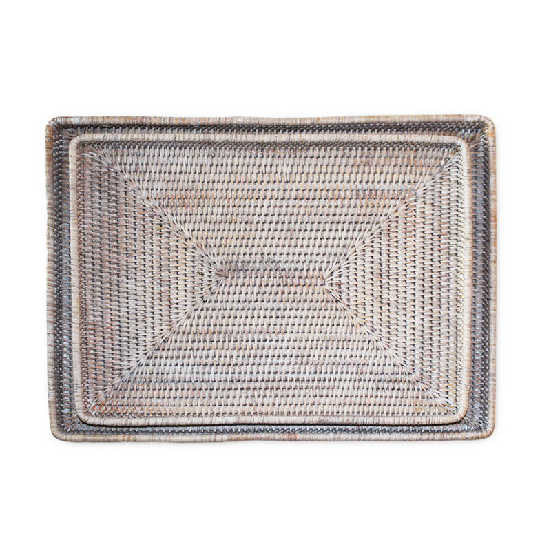 Ensemble de 2 plateaux rectangulaires, Blanc délavé