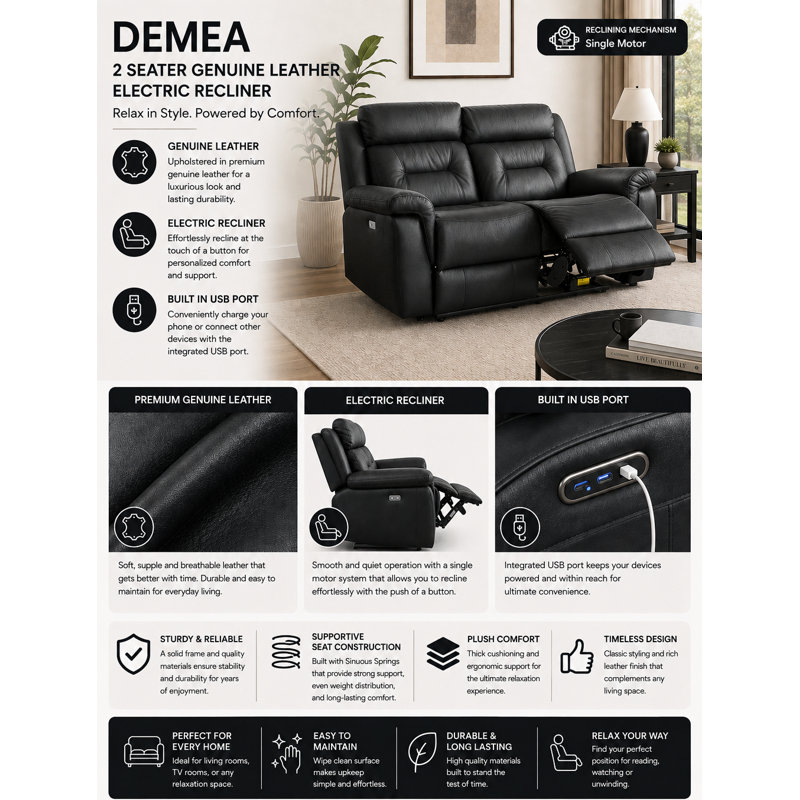 Demea 3+2 Genuine Leather Electric Recliner