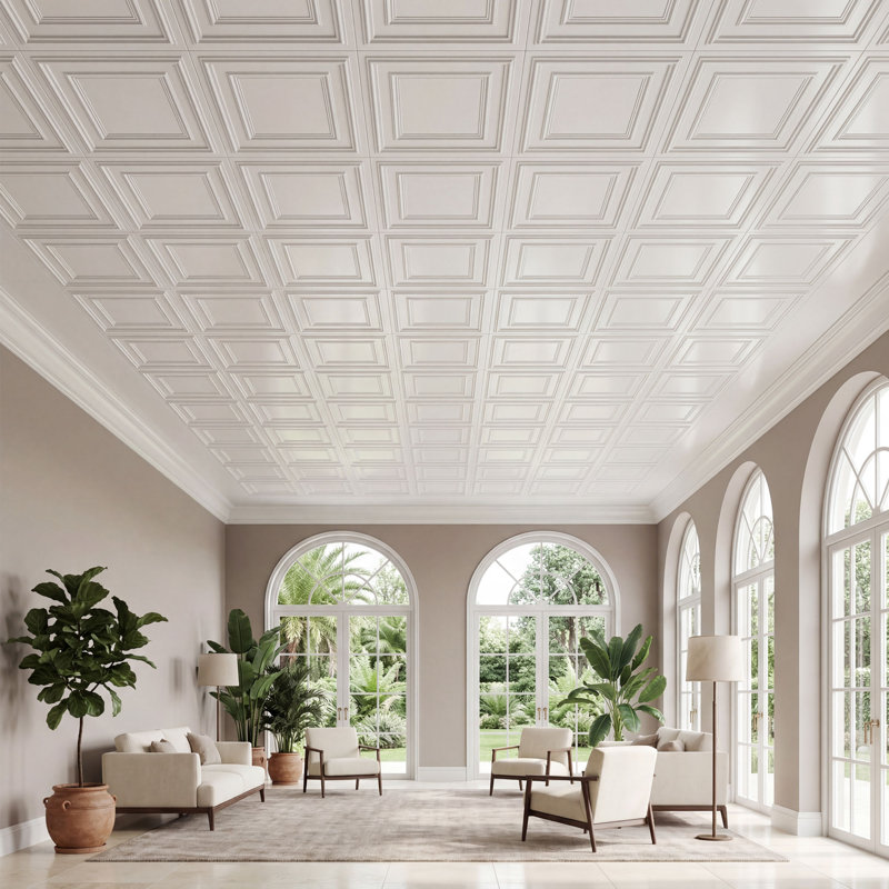 Tuile de plafond économique en PVC, L 24 po x L 24 po, Blanc