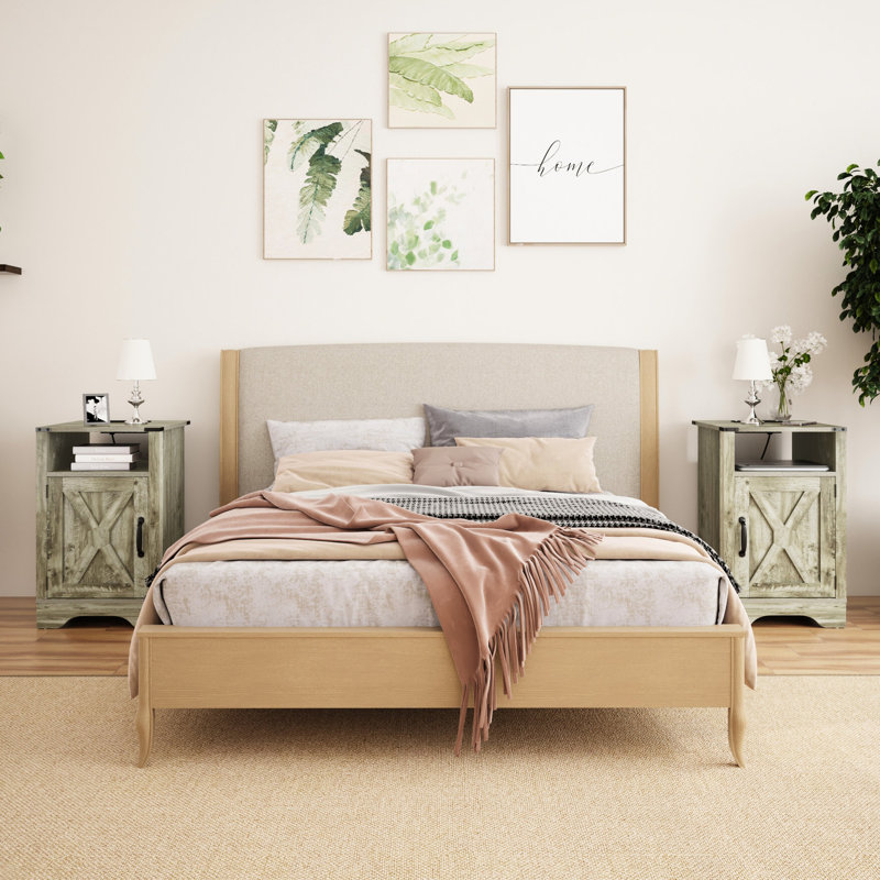 Rustic Charging End Table - White & Oak, Bedside With Construction And Ample Space Station 2 , Spacious Storage, Easy Assembly