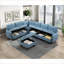 Repose-pieds capitonné bleu royal avec rangement en bois massif | Salon Chambre à coucher | Noir | Bois