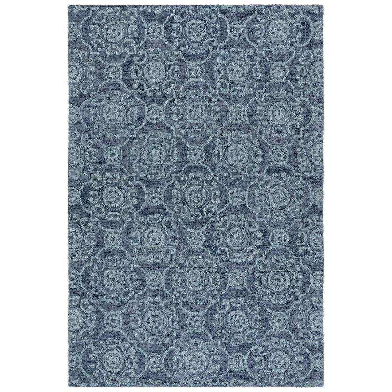Sulema Hand Tufted Wool Damask Rug, Rectangle 6' x 9'