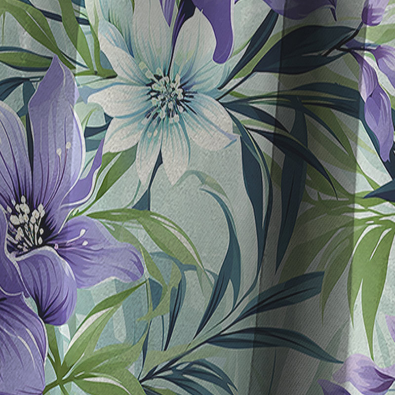 Rideau occultant floral vert et mauve à motif de sérénades tropicales II - 1 panneau, L 52 po x L 84 po