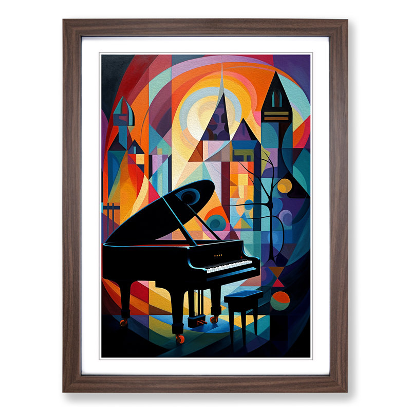 Piano Expressionism - Single Picture Frame Print on Wood, 64cm H x 46cm W x 2cm D, Walnut 