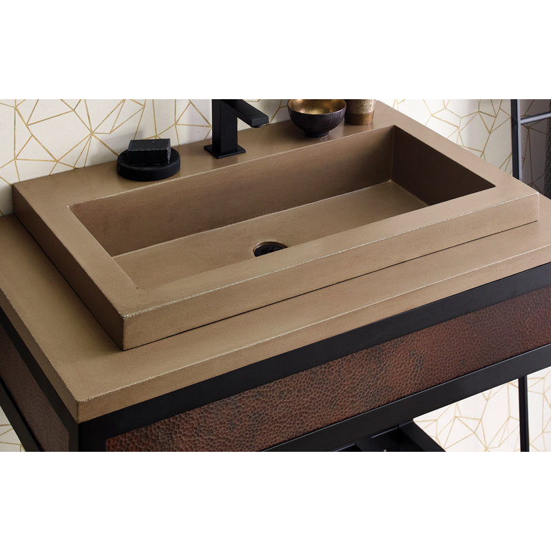 Trough Handmade Rectangular Drop-In Bathroom Sink, Earth, Single Faucet Hole