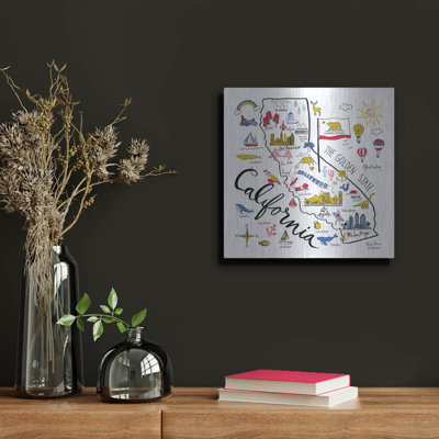 Art mural luxueux en métal «California» par Farida Zaman, 12 po x 12 po