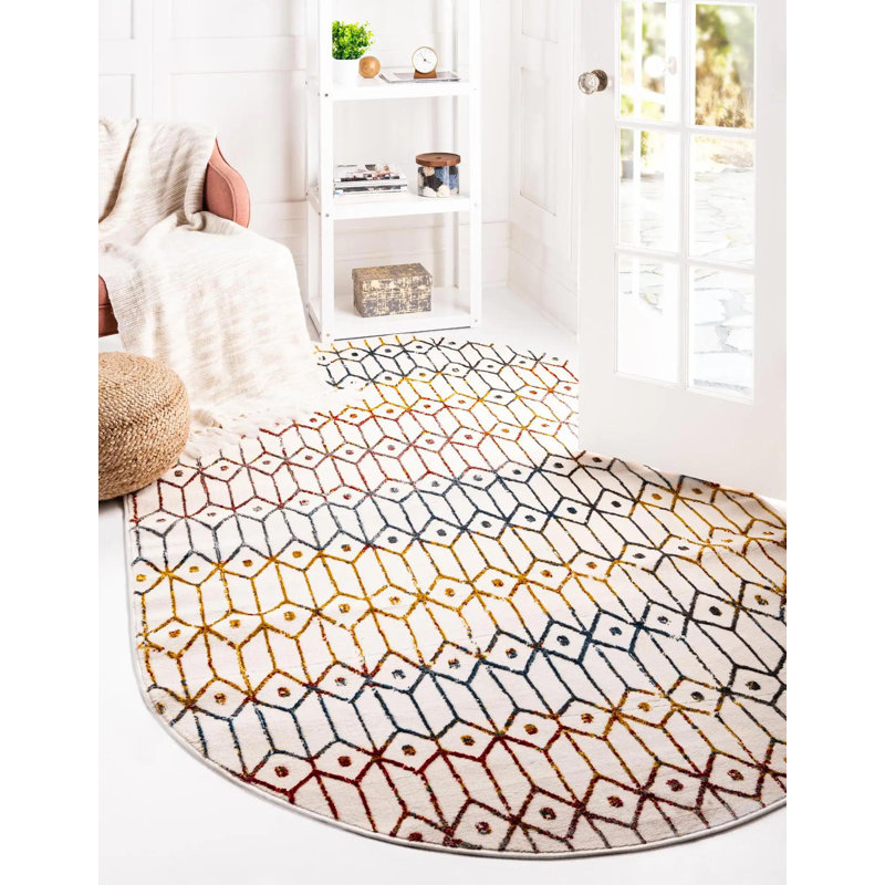 Tapis intérieur rectangulaire en polyester tissé à la machine à motif abstrait Eshin, Ovale 5 pi 3 po x 8 pi