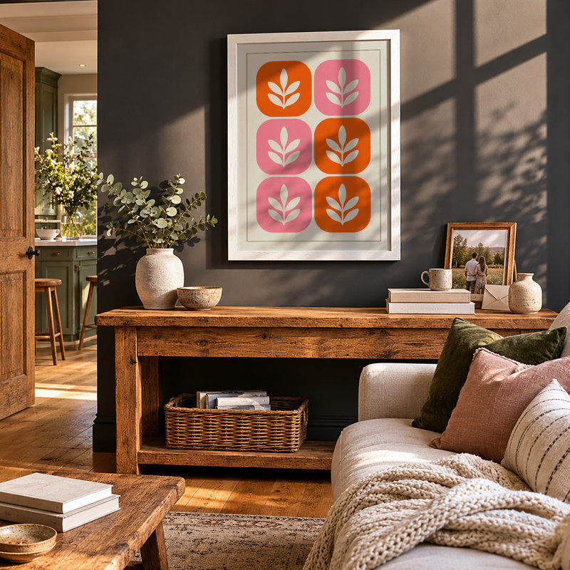 Leaf Tiles Modern Geometric - Framed Print, A1 - 84.1 x 59.4 cm, White