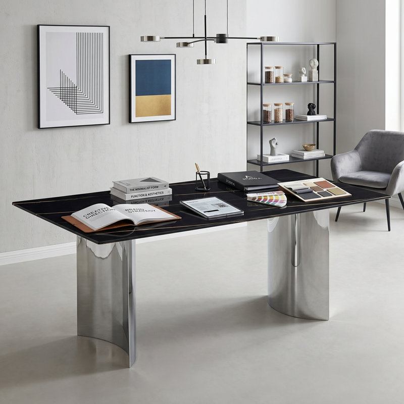 Table de salle à manger Maghan, Noir, L 39,32 po x L 71,01 po, Argent
