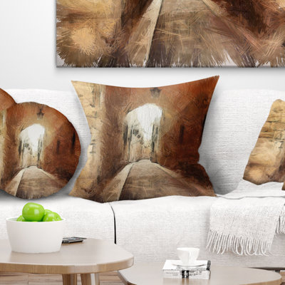 Dessin de la vieille ville brune - coussin imprimé paysage