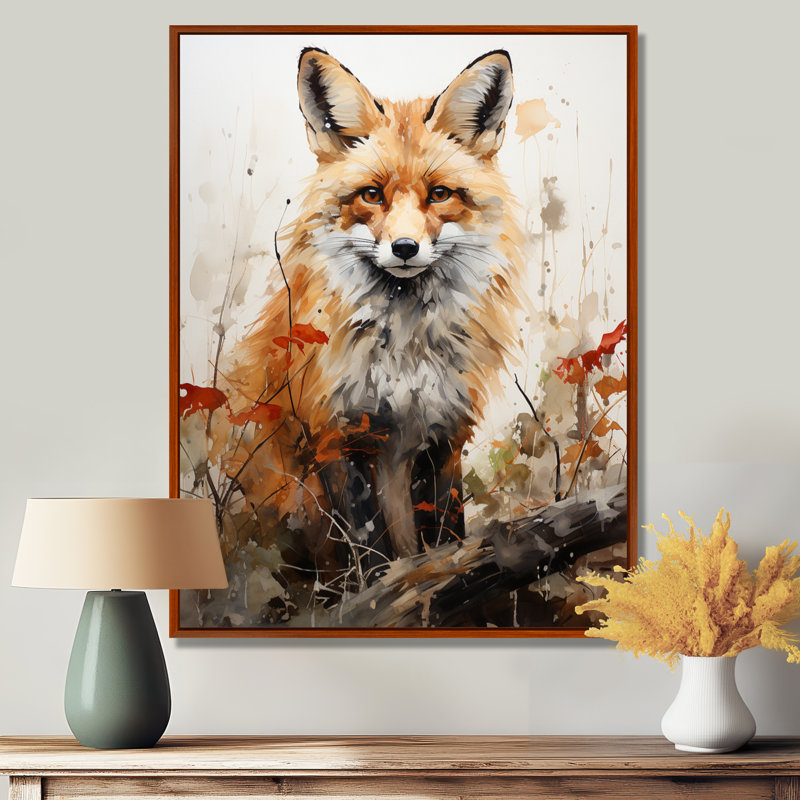Fox Wilderness Observer - Art mural de renard pour le salon, H 44 po x l 34 po x P 1,5 po, Cadre flottant brun