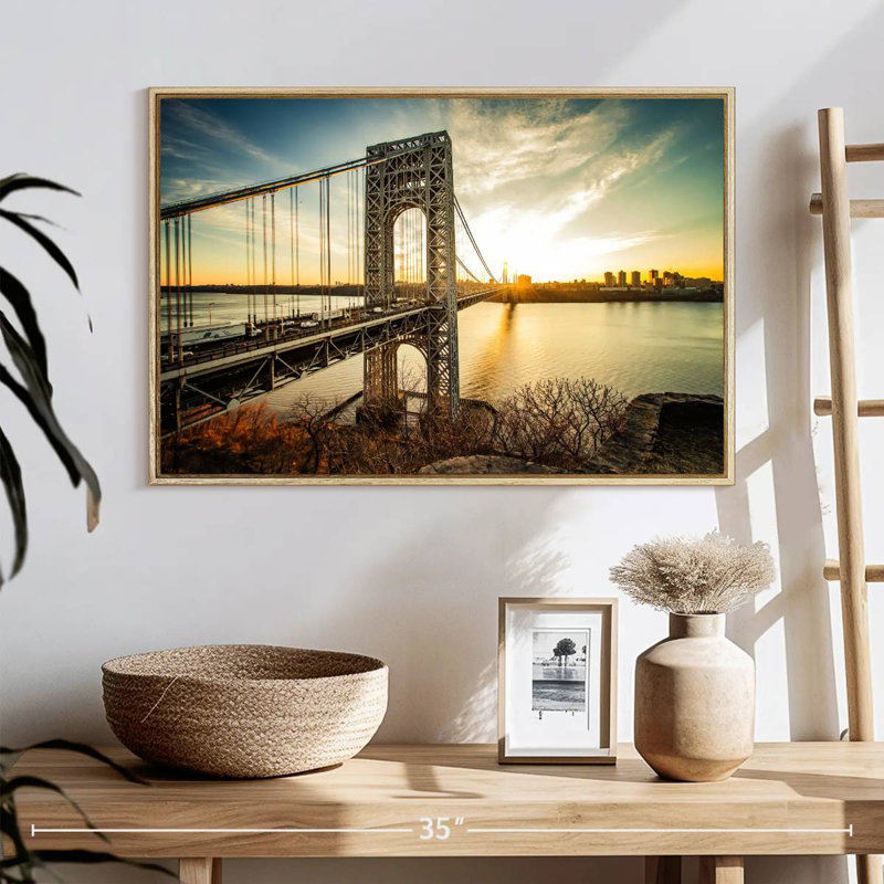 Pont George Washington NJ, 25 po x 17 po, Cadre flottant en bois naturel