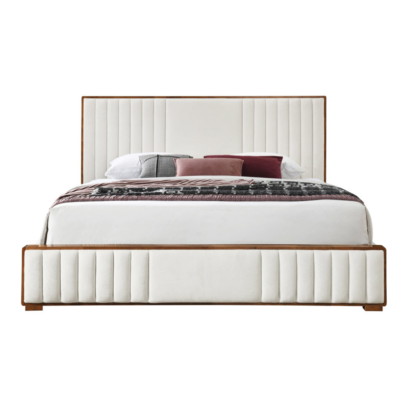 Kaleea Light Gray Chenille and Walnut Queen Bed