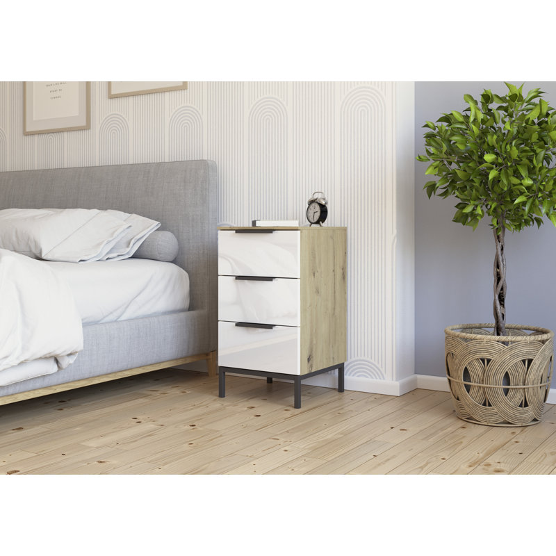 Flipp Manufactured Wood Bedside Table, Artisan Oak/White Glass/Graphite