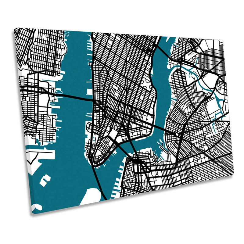 New York City Map Minimalistic Modern - Wrapped Canvas Print, 91.4cm H x 137.2cm W x 4cm D