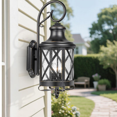 Large 29.5" Industrial Outdoor Wall Sconce, Matte Black Lantern, Weather-Resistant Porch Exterior Lighting