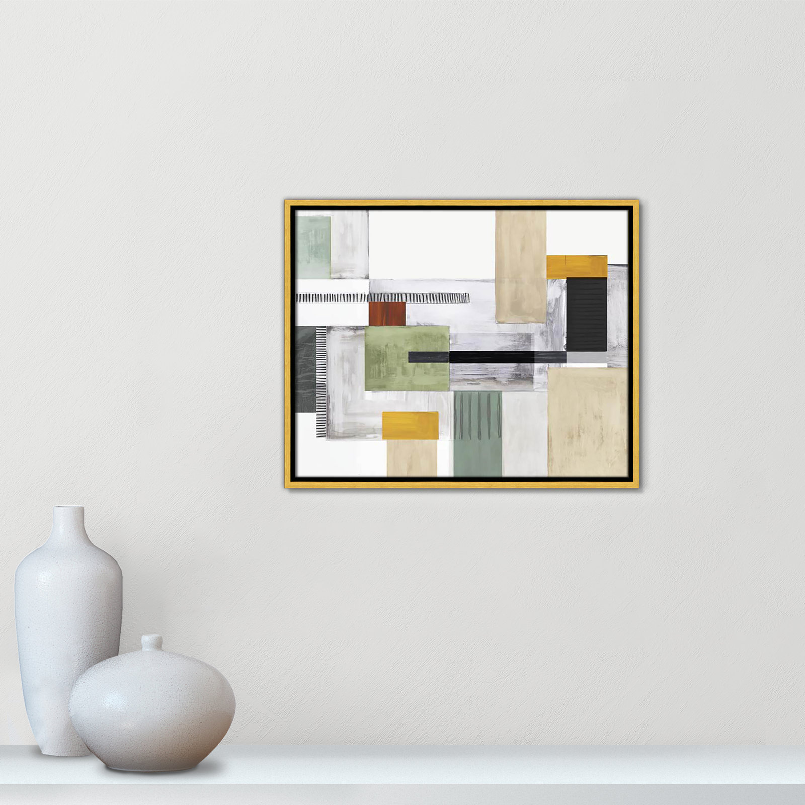 Playful Blocks Print by Tom Reeves, 17.5" H x 21.5" W x 2" D, Gold Floater Framed, No Mat