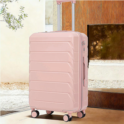 28 Inch ABS Hard Shell Large Travel Checked Luggage - Scratch Resistant Surface Four Multi-Directional Wheels,  With Combination Lock and Side Hooks .(Pink)