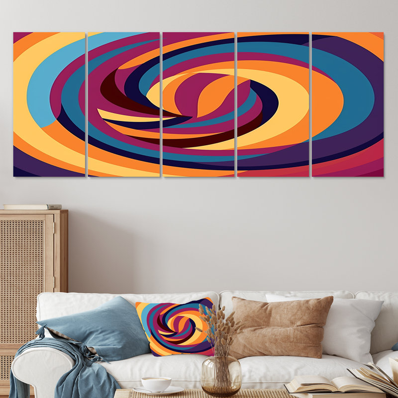 Cyerra - Ensemble de 5 décorations murales abstraites en spirale, H 28 po x l 60 po