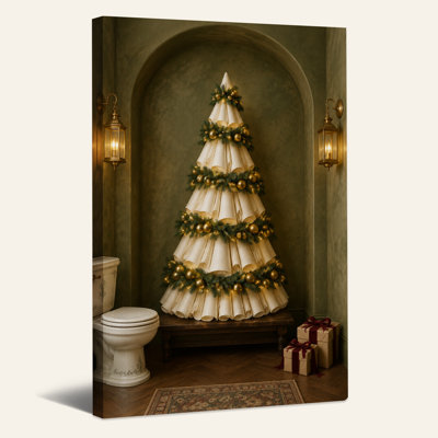 " Paper Scroll Tree With Gold Baubles In Arched Christmas "