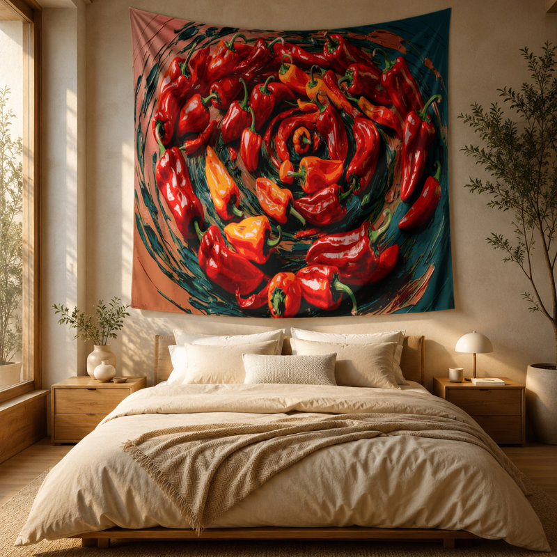 Tapisserie murale légumes et piment Cayenne, 88 po x 104 po