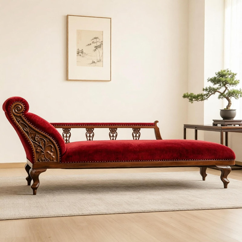 Chaise longue rétro en bois massif sculpté
