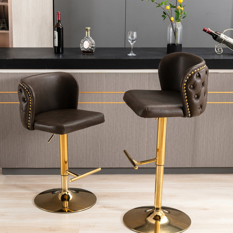 Fauteuil pivotant rembourré Modern Pu, Brun, Doré