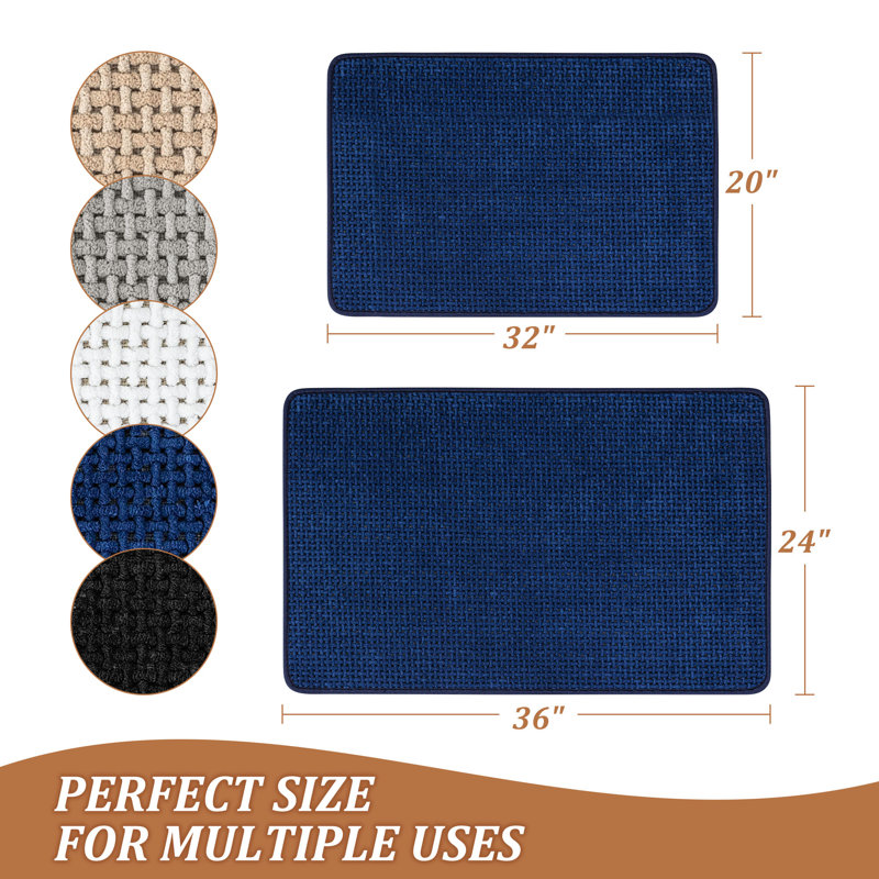 Ultra Thin Chenille Weave Non Slip Bathroom Rug Set, Set of 2 - 36" L x 24" W, 32" L x 20" W, Navy
