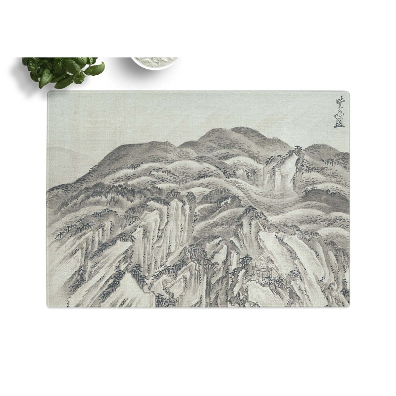 Tempered Glass a Rocky Landscape by Kawanabe Kyosai Chopping Board, 28.5 cm x 20 cm