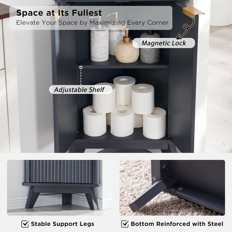 Grande armoire de coin autoportante, armoire de rangement d'angle pour salle de bain réglable, armoire de présentation