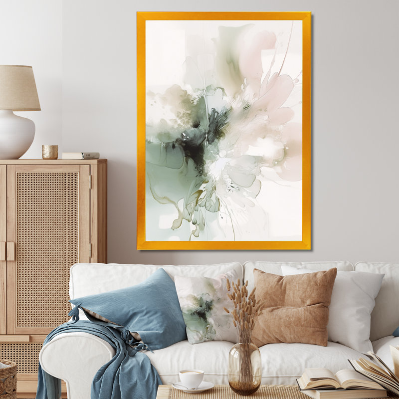«Green and Cream Essence Of Modernity I» - Décoration murale abstraite en marbre, H 40 po x l 30 po, Impression encadrée