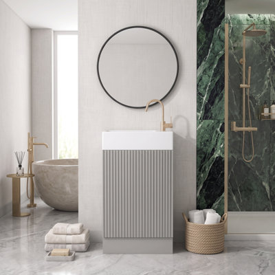 Meuble-lavabo autoportant gris l 18,6 po x P 18 po x H 34 po avec comptoir en céramique intégré (robinet non inclus)