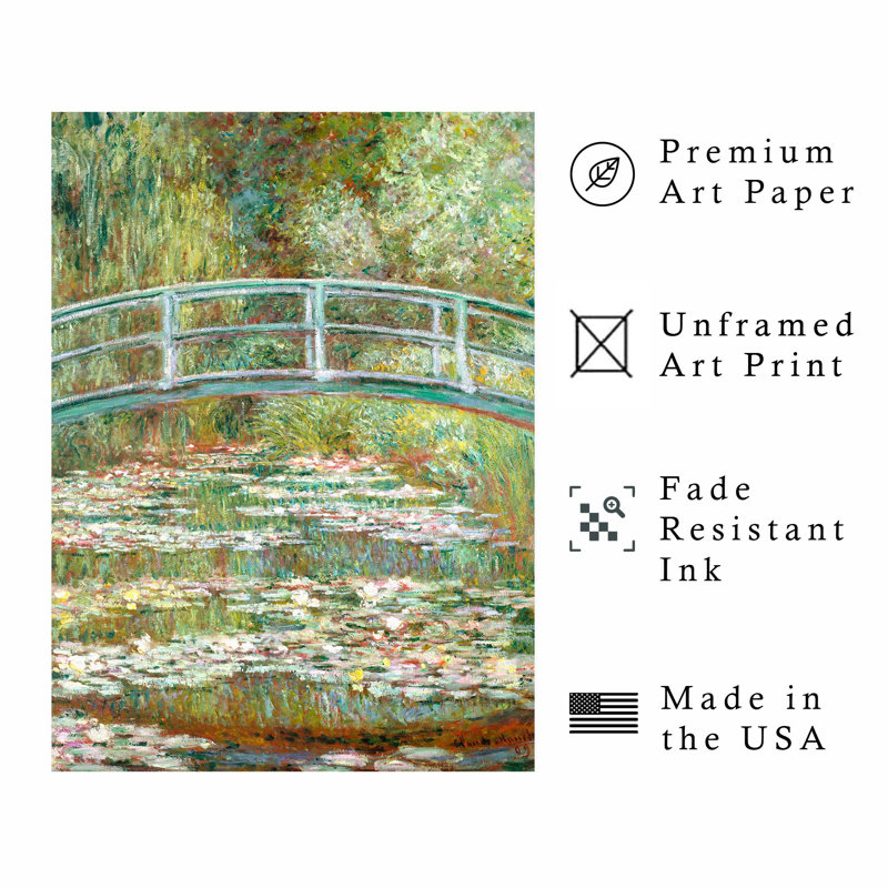 Architecture et bâtiments Claude Monet - pont sur un étang de nénuphars, reproduction d'art classique sans cadre