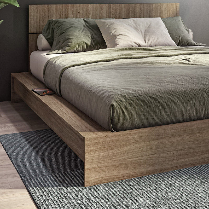 ZEN OMEGA – Platform Bed with Headboard – Easy Assembly, No Box Spring Required, Brown, Queen