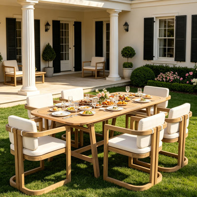 Ensemble de salle à manger d'extérieur en bois d'acacia avec chaises rembourrées Solara